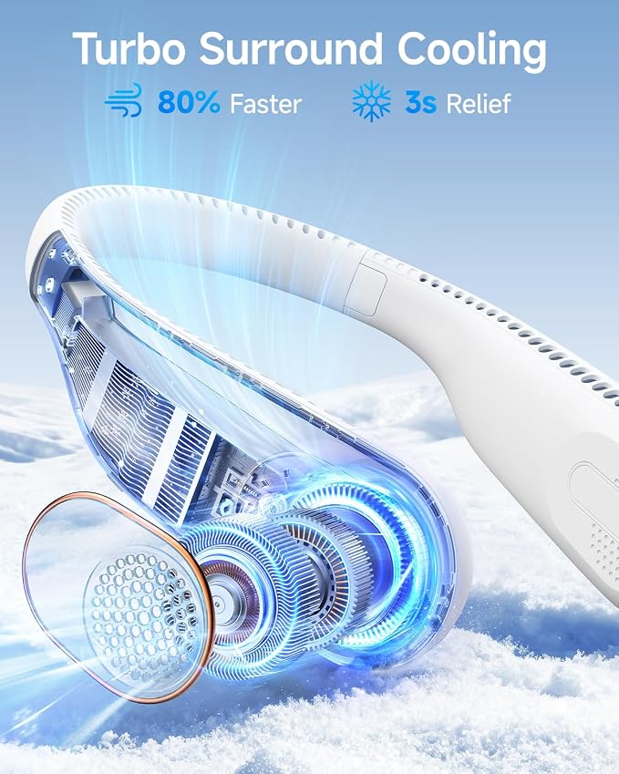 SWEETFULL Portable Neck Fan: 5200mAh Bladeless Personal Fan | 4 Speeds, 20H Max Runtime, No Hair Twist Quiet Wearable Fan for Travel | Birthday Gifts for Men Women Mom Dad