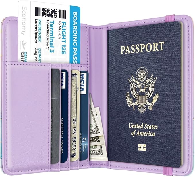 Coco Rossi Passport Holder Cover, RFID Travel Wallet Women Card Holder | Travel Essentials, Passport Book Holders, Passport Cover Case, PU Leather, Cute, Thin, Spliced Design, Gradient Marble