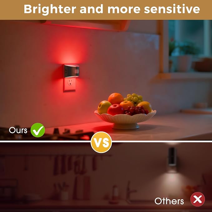 L LOHAS LED Motion Sensor Night Light, Night Lights Plug into Wall, 4 Pack | Nightlight with Dusk to Dawn & Motion Detection Sensor, 30-100Lm Adjustable Brightness, Red Light, Black Housing