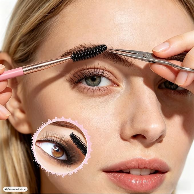 KINGMAS 3 Head Eyebrow Eyelash Shaper Comb Spoolie Brush Grooming Tool | for Separating Lashes, Eliminating Mascara Clumps, Makeup Grooming and Shaping Brow (Pink)