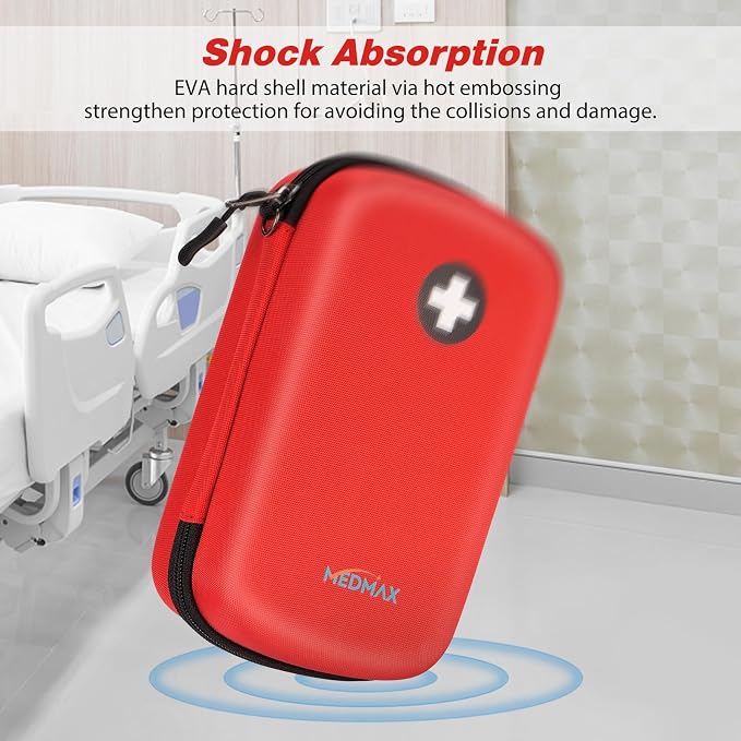 MEDMAX Hard Shell EVA Epipen Medical Carrying Travel Case Holds 3 EpiPens | Shock Absorption Medication Organizer Bag Emergency Medical Pouch for Asthma Inhaler, Allergy Medicine Essentials, Large
