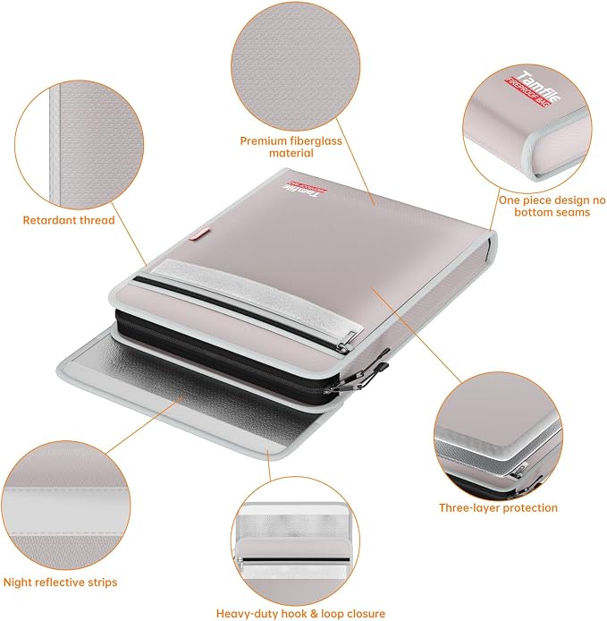 6400℉ Fireproof Document Bag, 15”x 11” Waterproof Document Organizer, Grey | Fireproof Money Bag, 2 Pockets,Safe Important Document Organizer for A4 A5 Legal Letter Size, Valuables, Legal Documents