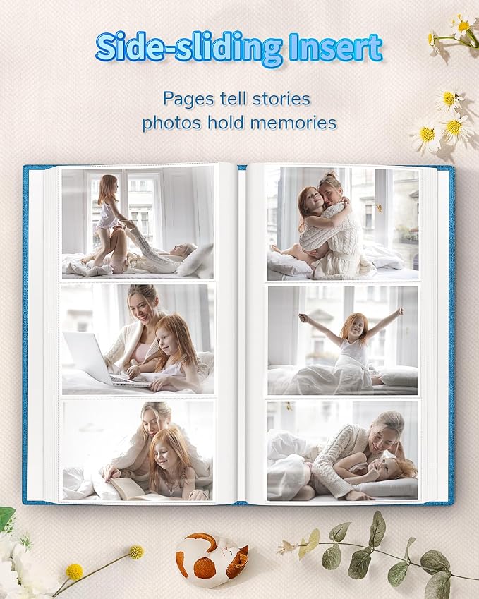 Artfeel Photo Album 4x6 with 300 Pockets,Slip-in Picture Albums,Linen Cover Memory Book with Front Window,White Page Vertical Photo Book for Wedding,Family,Anniversare,Baby,Vacation