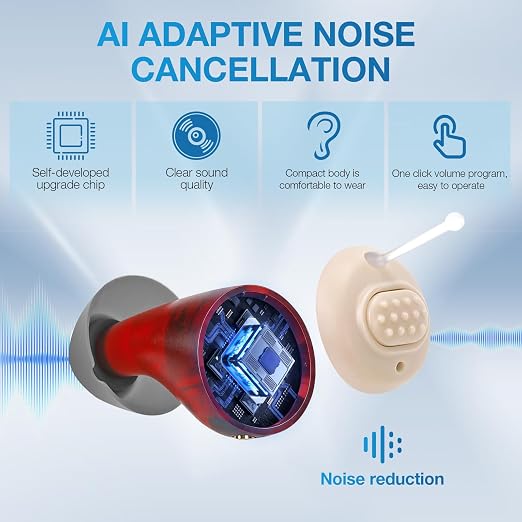 Hearing Aids Hearing Amplifiers for Seniors Rechargeable with Noise Cancelling Hearing Aid Loss Amplifier Seniors - Rechargeable with 48+ Hour Battery & Charging Case -Blue Red
