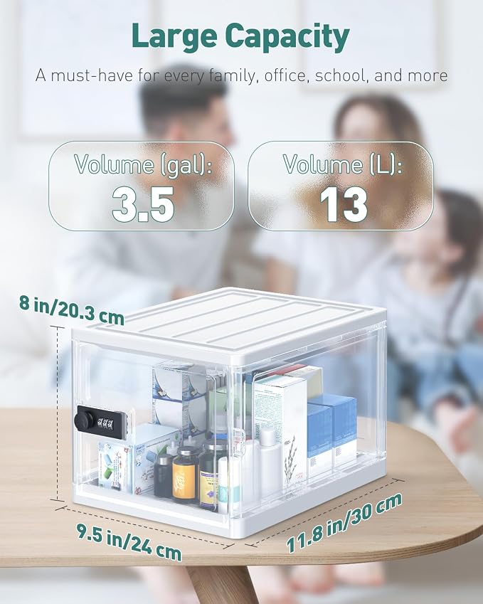 Uniclife Medicine Lock Box with Combination Lock 13 L Large Locking Medication Box Lockable Storage Box for Personal Items Phones Food & Snacks Stackable Fridge Lock Box for Home Office and School