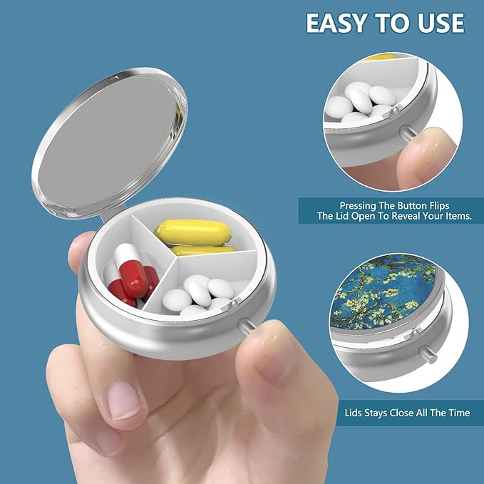 Pill Box 3 Compartment Small Pill Case,Portable for Pocket or Purse Pill Organizer Pill Container Holder to Hold Vitamins, Medication, Fish Oil and Supplements(Northern Light)