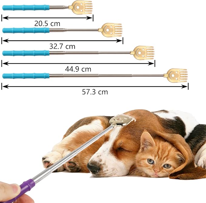CERRXIAN 5 Pack Telescoping Back Scratcher, Portable Extendable Back Scratcher, Telescoping Metal Back Scratchers/Hand Massager with Soft Rubber Handles for Adults, Kids,Dogs