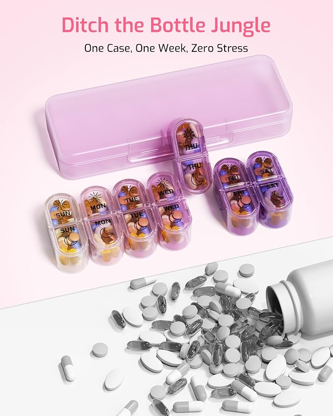 Daviky Weekly Pill Organizer 2 Times a Day, 7-Day AM PM Medicine Case, Travel-Friendly Pill Box for Fish Oils, Vitamins & Supplements