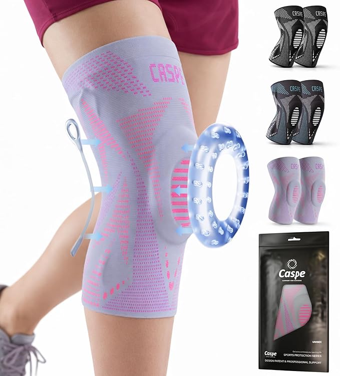 Caspe 1 Pack Compression Knee Brace for Women & Men – Pain Relief Support with Patella Gel Pads & Side Stabilizers – Knee Sleeve for Running, Workout & Arthritis (Pink, Small)