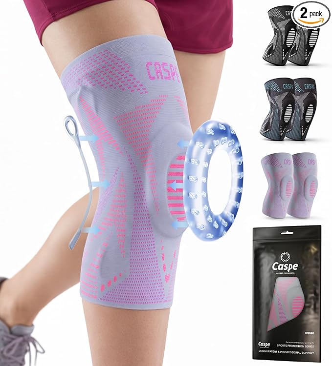 Caspe 2 Pack Compression Knee Brace for Women & Men – Pain Relief Support with Patella Gel Pads & Side Stabilizers – Knee Sleeve for Running, Workout & Arthritis (Pink, XX-Large)