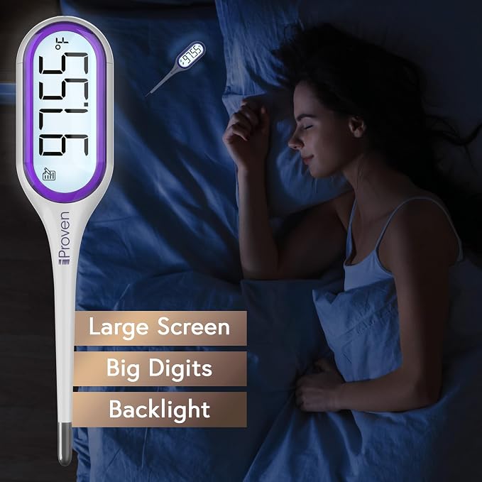 iProven Basal Body Thermometer, Easy to Use with Backlight & Big Digits | 1/100 Degree High Precision, BBT for Ovulation Tracking, 30 Memory Recall, Accurate Fertility Temperature Tracker