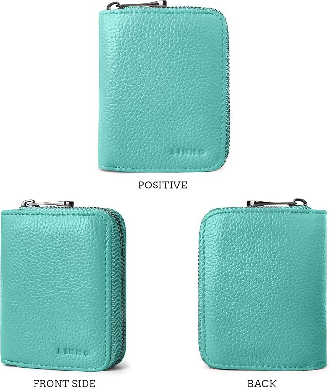 Linno RFID 20 Slots Credit Card Holder Genuine Leather Small Wallet for Women or Men with Zipper