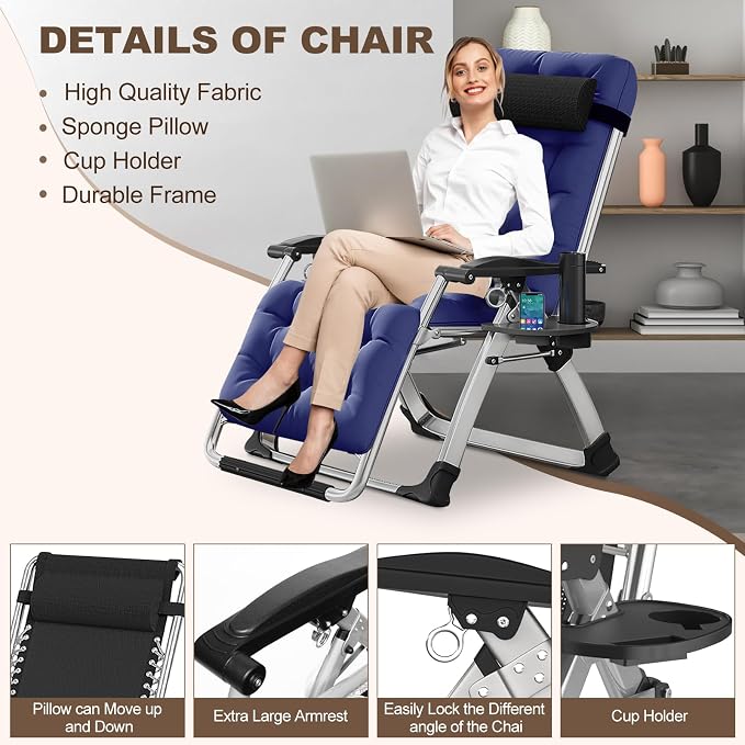 Comfy Folding Recliner Chair -Bedroom Living Room Chairs | Patio Lounge Chair with Removable Cushion for Indoor Outdoor