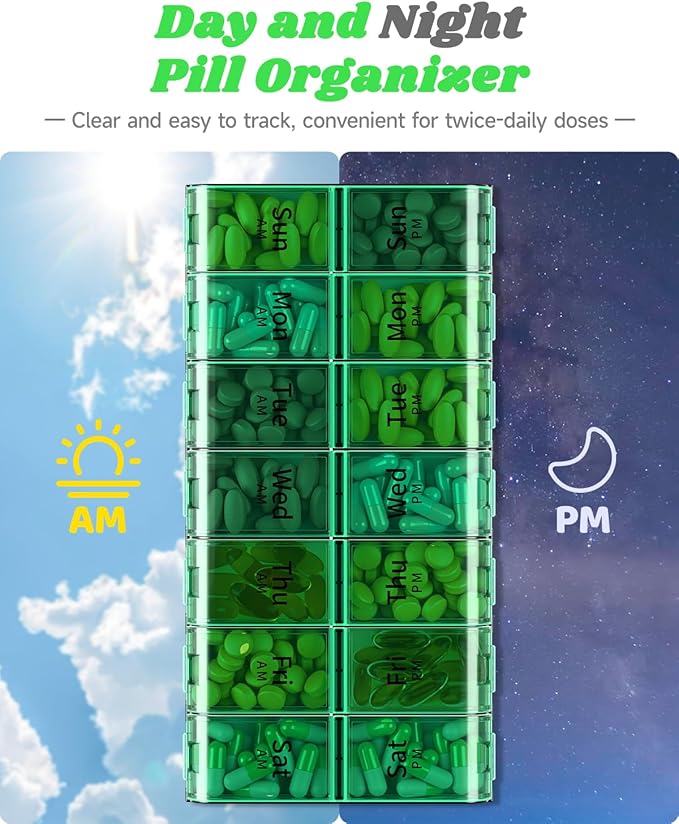 Extra Large Pill Organizer 2 Times a Day, XL 7 Day Pill Box AM PM, Jumbo Weekly Pill Case, Daily Night Oversized Medicine Organizer, Vitamin Holder, Big Pill Container, Twice a Day Pill Organizer