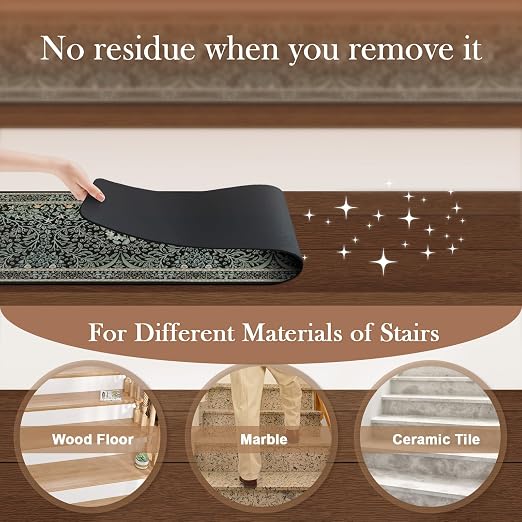 OJIA Black Stair Runner Non-Slip Stair Treads for Wooden Steps 15PCS 30"x8" | Floral Stair Runners Indoor Carpet Stair Treads Stair Mats Staircase Step Treads for Kids, Elders and Dogs, Stair Covers