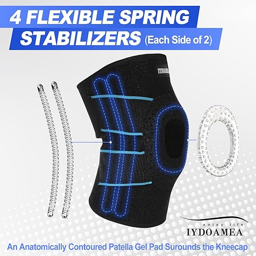 IYDoaMea 1pc Plus Size Knee Brace Men and Women with Side Stabilizers & Patella Gel Pads for Maximum Knee Pain Relief and Fast Recovery for Meniscus Tear, ACL, Arthritis (2XL(23-25"))