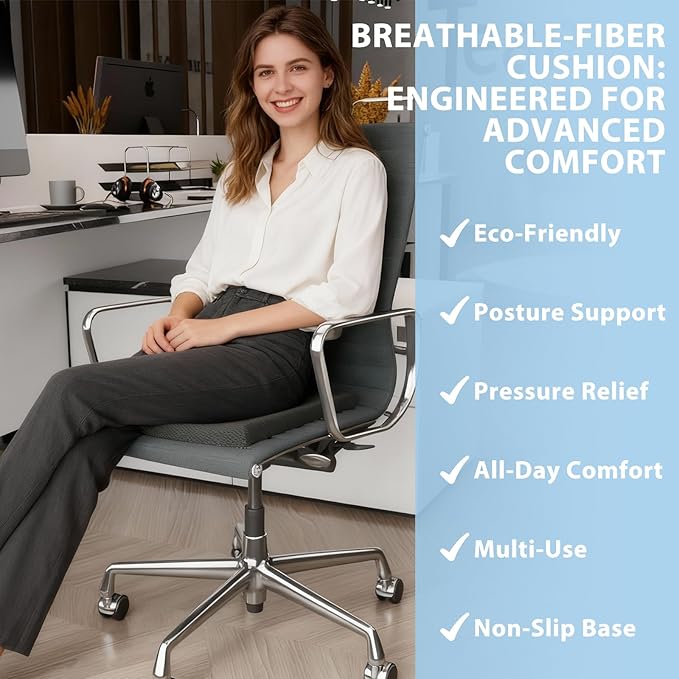 Enhanced Comfort for Long Sitters, Drivers & Wheelchair Users Breathable Extra-Wide Seat Cushion with Easy-Clean Material (Dark Green, 17.72" x 17.72" x 1.97")
