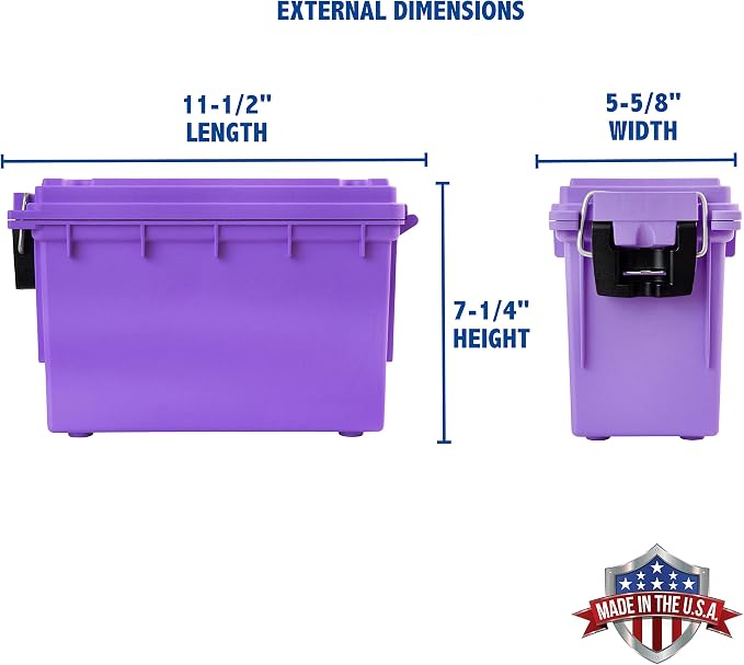 Sheffield 12632 Ammo Storage Box, Stackable .30 Cal Field Boxes, Water and Dust Resistant, Lockable Storage Box with Handle, Secures Hunting Gear, Supplies, & Bullets, Made in USA, Purple(Pack of 6)