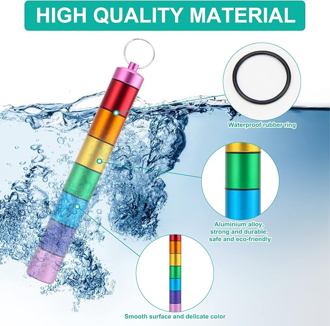Small Portable Pill Case Keychain for Travel, AngleKai 2 Pack Pill Organizer Box, Waterproof Tablet Container Weekly Medicine Bottle Organizer (Rainbow)