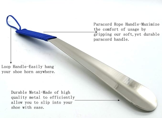 15'' Long Shoe Horn,Shoe Horn Long Handle,Stainless Steel Shoe Horn Metal,Shoe Horn Long Handle Shoehorn,Long Shoe Horn for seniors. (Blue)