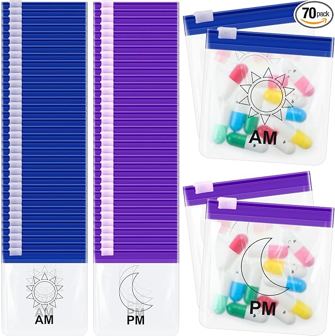 Sherr 70 Pcs Pill Pouch Bag,Slide Lock Medicine Bag for Travel,Moon and Sun