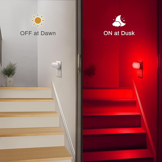 Red Night Light,Auto On/Off,0-100 LM Adjustable Brightness | Dimmable Night Light,Plug Into Wall Light Sensor Night Light,for Kids Room Bedroom Stair Lights,1W,2 Pack
