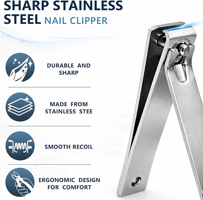 Silver Heavy-Duty Straight-Edge Nail Trimmer – 2 PCS Professional Stainless Steel Wide-Jaw Toenail & Fingernail Clippers for Thick Nails