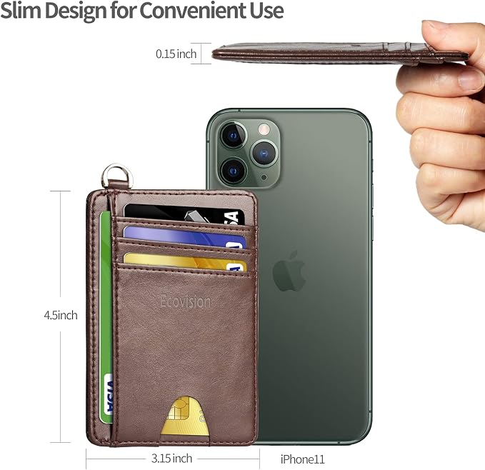 Slim Minimalist Front Pocket Wallet, RFID Blocking Credit Card Holder Wallet with Detachable D-Shackle for Men Women