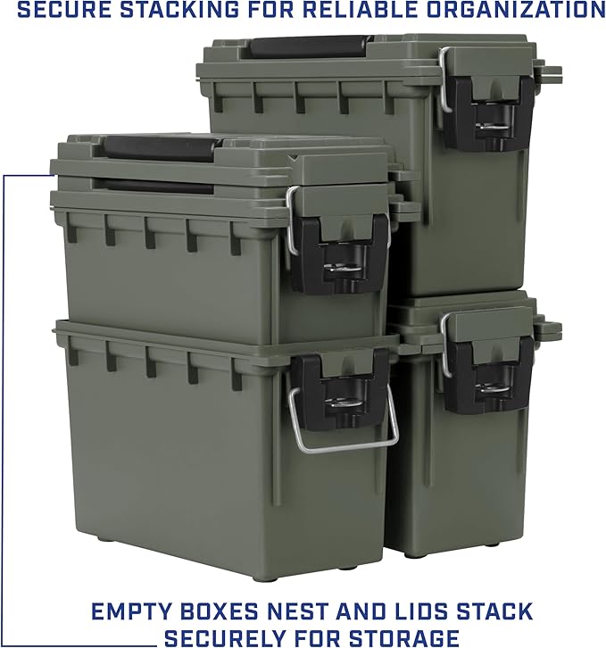 Sheffield 12626 Ammo Storage Box, Stackable .30 Cal Field Boxes, Water and Dust Resistant, Lockable Storage Box with Handle, Secures Hunting Gear, Supplies, and Bullets, Made in USA, Green, 1-Pack | Lockable Storage Box, Water and Dust Resistant Dry Bo...