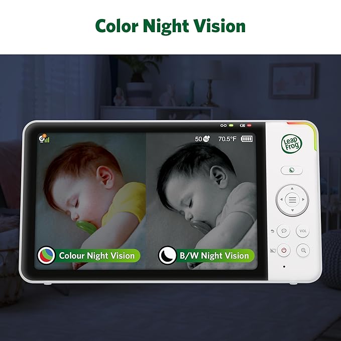 LeapFrog 2-Camera Color Night Vision Video Baby Monitor with 7" HD 720p Display, Split Screen, 360 Pan & Tilt, 8X Zoom, Night Light, Humidity & Temperature Sensor, Up to 1000ft Long Range: LF920-2HD