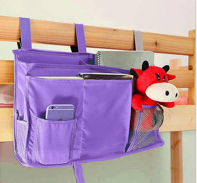 Sugaroom Purple Bedside Storage and Organizer - Hanging Caddy for Bed Rails, Bunk Beds, Dorm Rooms and More
