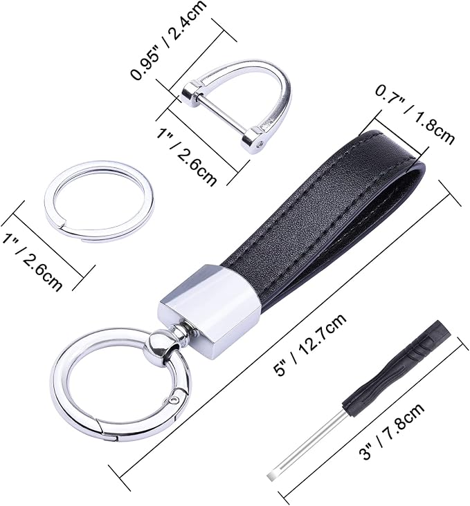 Wisdompro Genuine Leather Car Keychain, Universal Key Fob Keychain | Leather Car FOB Key Chain Holder for Men and Women, 360 Degree Rotatable, with Anti-lost D-ring and 3 Keyrings
