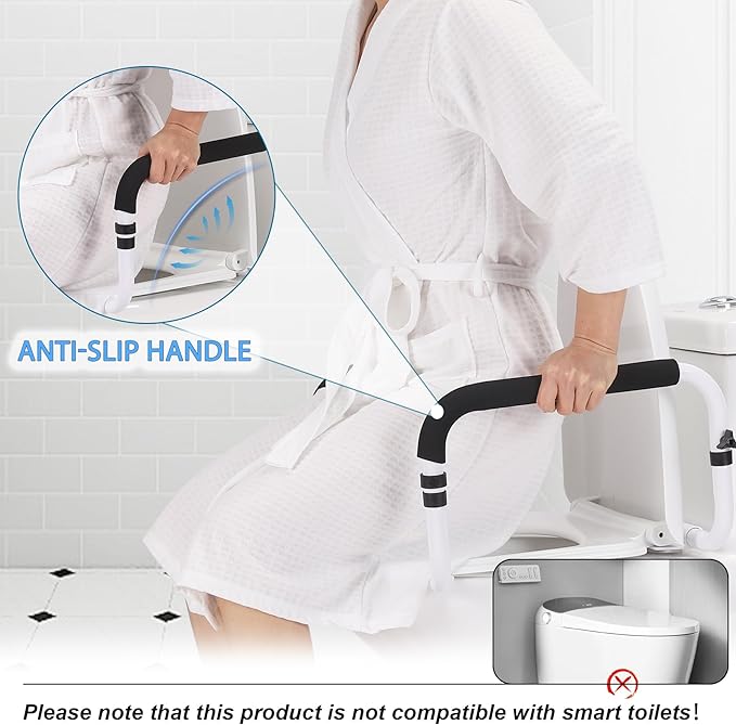 Toilet Safety Rail, Safety Frame for Toilet Seat, Toilet Grab Bar with Adjustable Width for Seniors Supports 350lbs (Black and White)