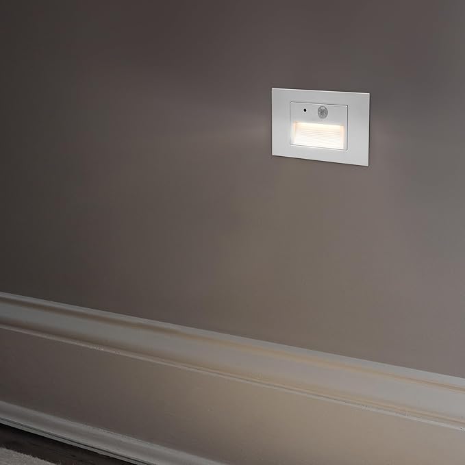 Maxxima Horizontal LED Motion Sensor Step Light, 3CCT 160 Lumens, White 2Pk | Indoor/Outdoor Stair Light, 3Color Selectable 3000K, 4000K, 5000K, IP65 Rated, Modern Deck Stair Light