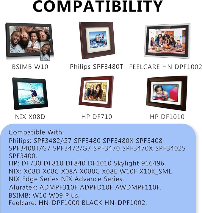 5V Digital Picture Frame Charger Power Cord Compatible with Philips,Skylight,HP,Aluratek, BSIMB Smart Digital Photo Frame, AC/DC Power Adapter (Not for 9V or 12V)