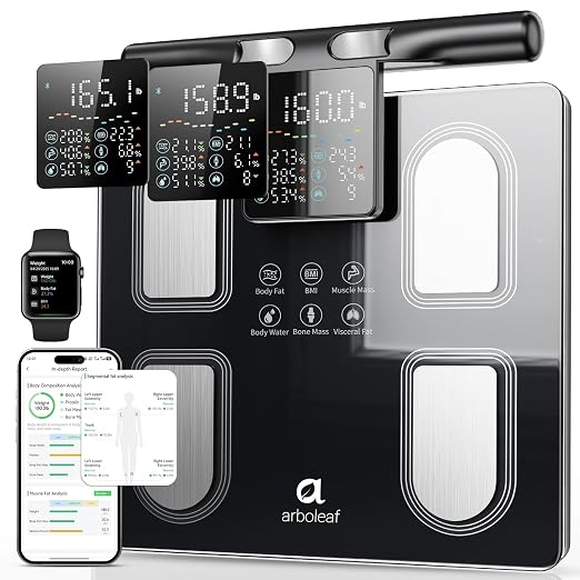Arboleaf Smart Scale with Handle Display - 8-Electrode Body Pod Fat Scale, 50+ Metrics (BMI, Muscle, Visceral Fat), Bluetooth Scale for Body Weight, Unlimited Users, Home & Gym 400lbs, Black