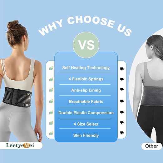 Back Brace for Lower Back Pain Relief, Lumbar Support Belt for Work for Men&Women with Magnet, 4 Reinforced Stays, Self Heating Adjustable Back Support for Sciatica, Herniated Disc, Scoliosis (Medium)