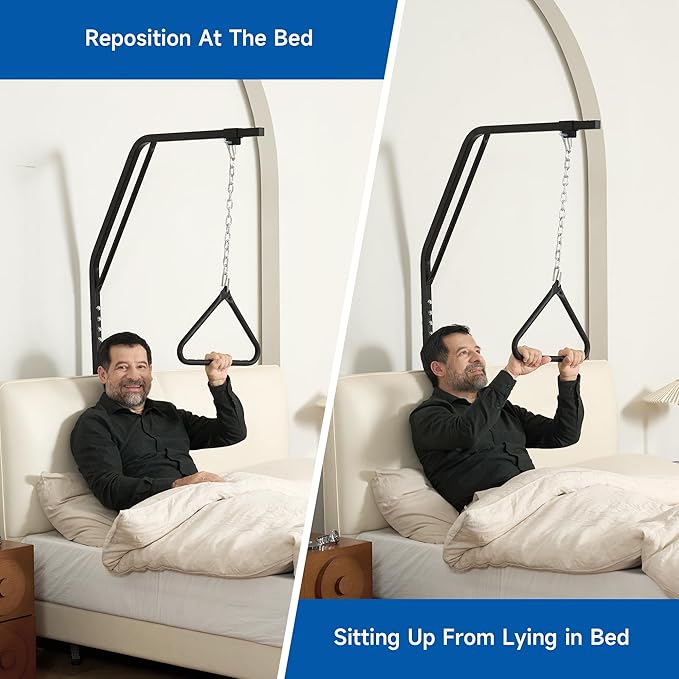 Trapeze Bar for Bed Mobility, Patient Aid Hospital Beds Triangle Pull Up Floor Stand Bar Heavy Duty Beds Trapeze for Bed Pull Up Assist for Elderly and Bedridden Patients