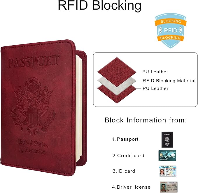 WALNEW Passport Holder for Travel, RFID Passport Cover Wallet for Women Men, PU Leather Passport Book Card Holder Case with Pen, Travelling Essentials for Flying | PU Leather Passport Cover Case with Pen Holder, Travel Must Haves Accessories, Passport ...