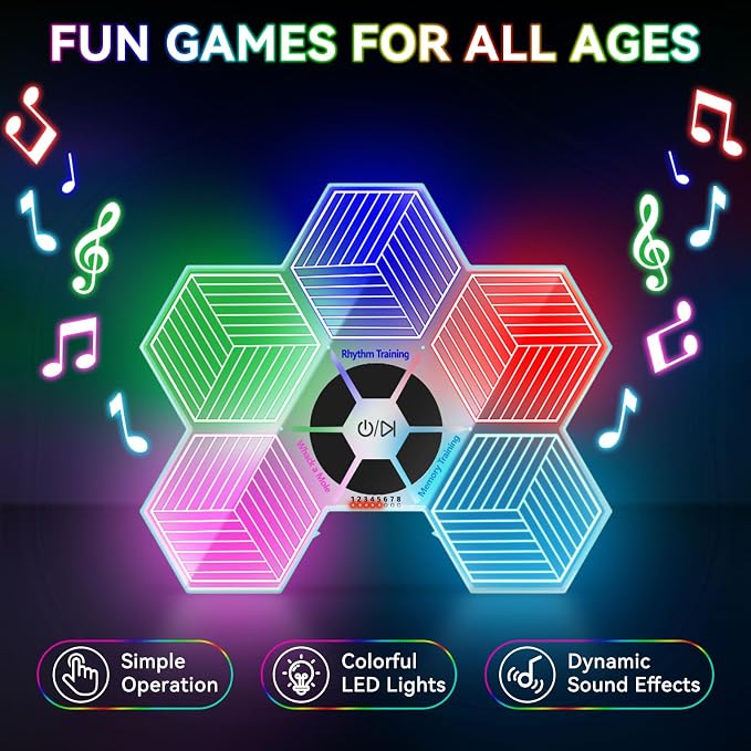 ETPlanet Light Up Memory Game Handheld Electronic Toys with Lights and Sound Effects, Smart Multi-Function Desktop Metronome, Puzzle Memory Rhythm Training Board Challenge for Kids Ages 3 4 5 6 and Up