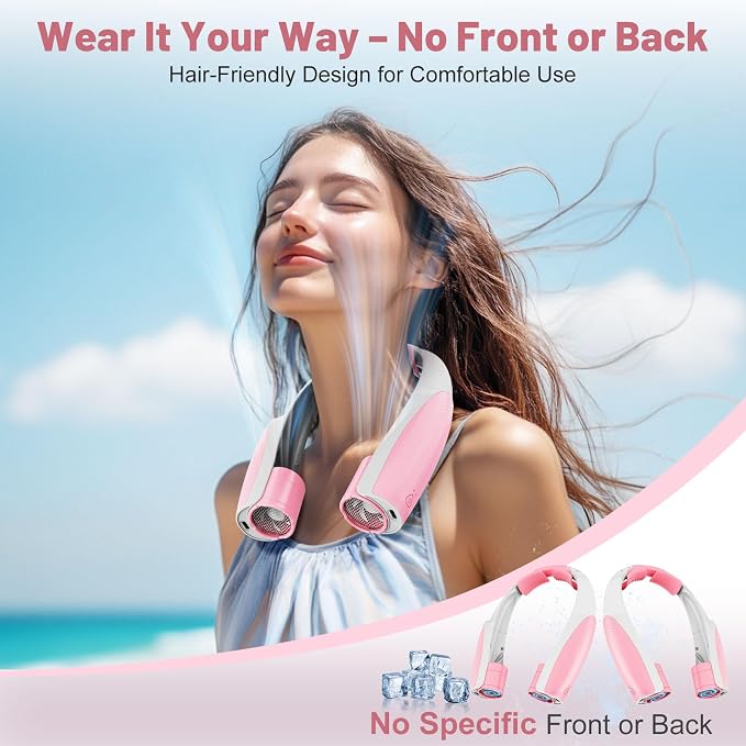 Portable Neck Fan with 6 Powerful Speeds, 8000mAh Battery Rechargeable Fan | 20H Runtime, Hands-Free 360° Cooling Personal Wearable Neck Fan, Gift for Women Travel Concerts(Pink)