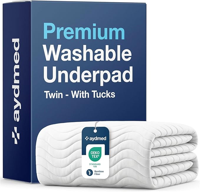 AYDMED Premium Bamboo Washable Incontinence Bed Pad with Tucks | for Twin Beds | Maximum Absorbency Washable Underpad | Waterproof Reusable Mattress Protector Underpad for Adults, Children & Babies