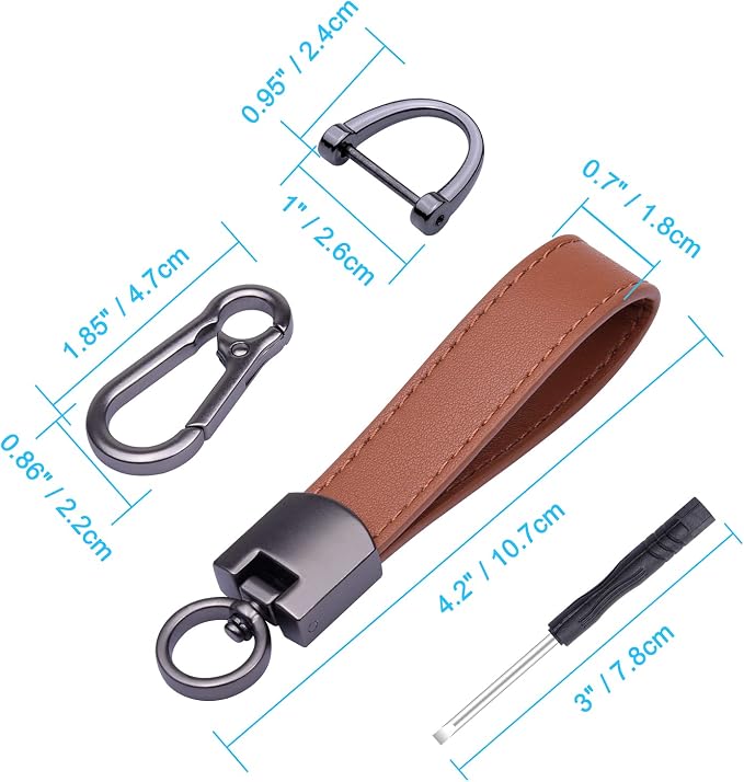 Wisdompro Genuine Leather Car Keychain, Universal Key Fob Keychain | Leather Car FOB Key Chain Holder for Men and Women, 360 Degree Rotatable, with Anti-lost D-ring and 3 Keyrings