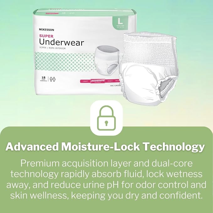 McKesson Super Adult Incontinence Underwear, Large, Moderate, 58 in, 18 ct | Postpartum and Incontinence Support