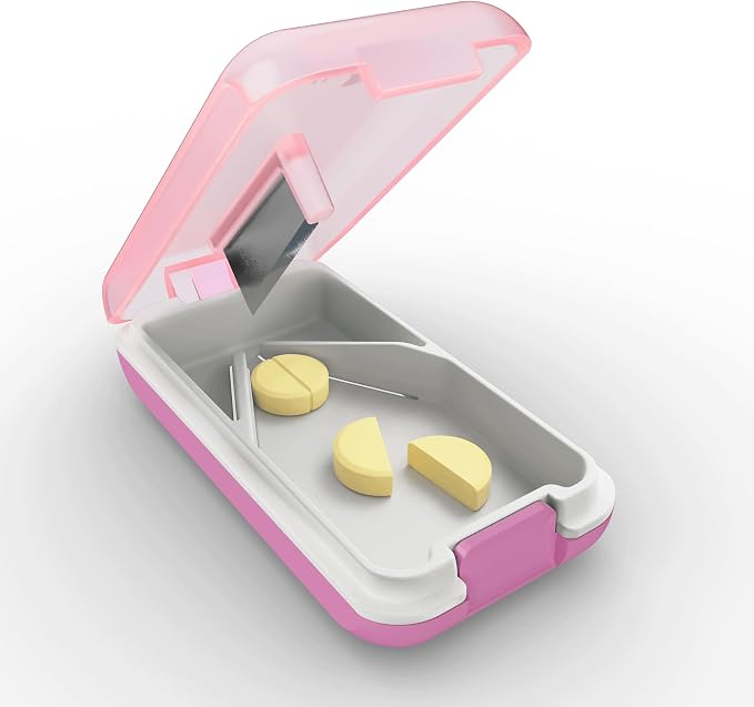 Fullicon Secure Precise Pill Cutter for Small Pills, Safe Tablet Slicer for Large Tiny Pills, Easy to Clean Coupe Pillule Portable Travel (Pink)