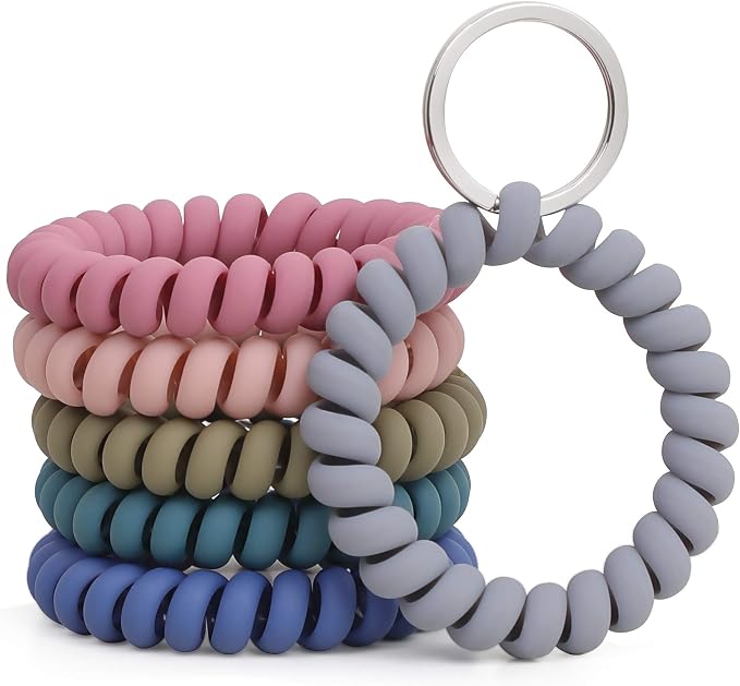 LGEGE 6PCS Stretchable Wristband Wristlet Keychain Wrist Key Chain Wristlet,Spring Flexible Spiral Wrist Coil Wrist Key Holder Key Ring for Sauna Gym Pool ID Badge and Outdoor Sports