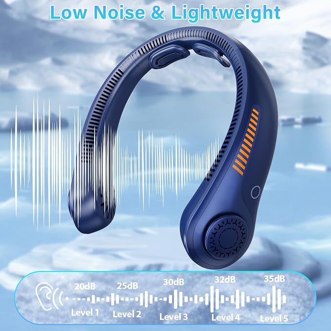 Portable Neck Fan Rechargeable, 5 Speeds, Lightweight, Long Lasting, Battery Operated All-Around Cooling Quiet Personal Fans for Travel Camping Cooling Essentials, Birthday Gifts for Women Men Mom Dad
