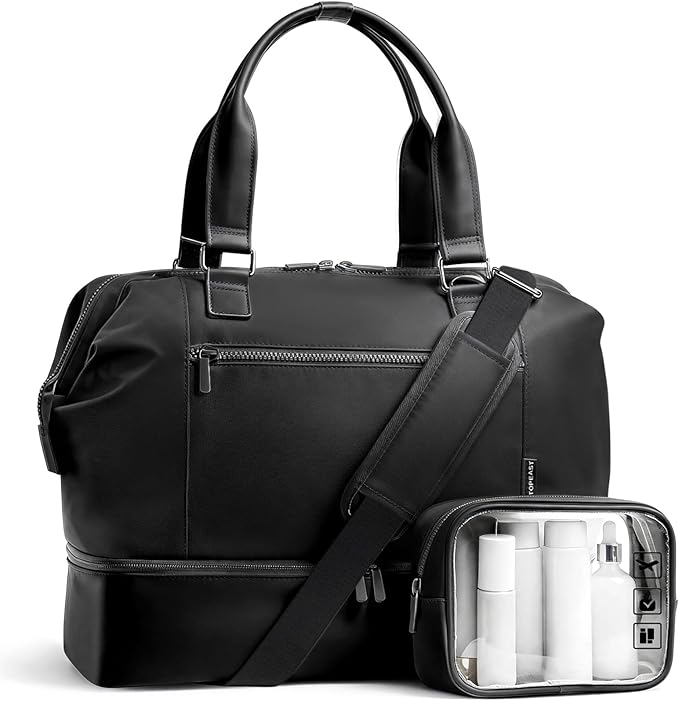 Travel Duffle Bag for Women,40L Weekender Bags Airline Approved Carry On with Shoe Compartment & Waterproof Wet Pocket, Durable Nylon Weekender Overnight Bag for Travel, Gym, Business Trip, Black