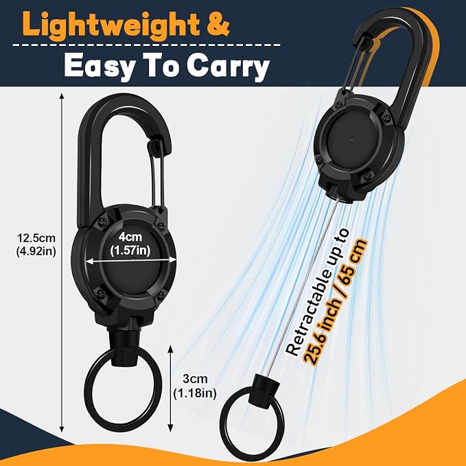 Retractable Keychain 3 Pack, Heavy Duty ID Badge Holder Reel, Multitool Carabine Key Holder for Keychain, Badge Holder with 25.6" Steel Retractable Cord Key Ring Clip, 8.8 oz (Black+Dark Green+Purple)