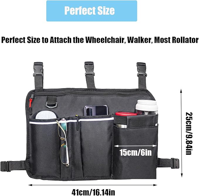 UlifeBetter Walker Bag Walker Basket for Folding Walker with Cup Holder, Rollator Organizer Storage Pouch Universal Folding Walker Accessories Walker Bags for Seniors Bag for Walker (Large Black)